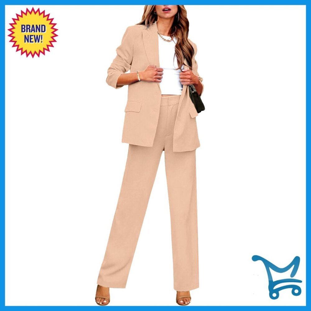 Women's 2-Piece Suit Set: Long Blazer & Wide Leg Pants, Business Casual